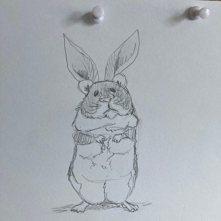 Der Osterhamster Die Bleistift-Skizze eines Hamsters mit Hasenohren symbolisiert Hamsterkäufe zu Ostern.